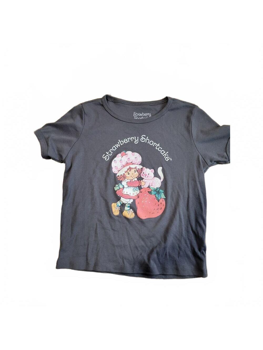 Strawberry Shortcake Y2K Gray Cropped Baby Tee Graphic T-Shirt Juniors L